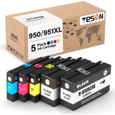 TESEN (950 951) Compatible 950 951 XL Ink Cartridge Replacement for HP 950XL 951XL 5 Pack Color Set
